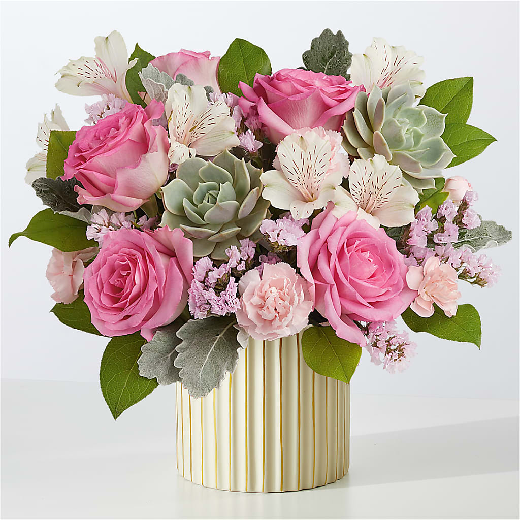 Dusty Rose Bouquet with Ivory Vase – Safeway Norcal, Pleasanton CA
