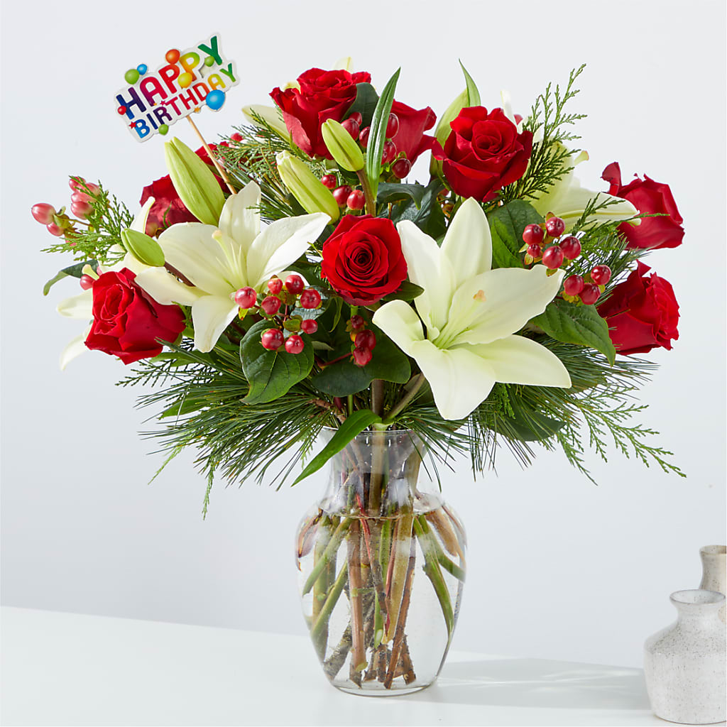 Evergreen Delight Bouquet & Happy Birthday Topper – Safeway Norcal, Pleasanton CA
